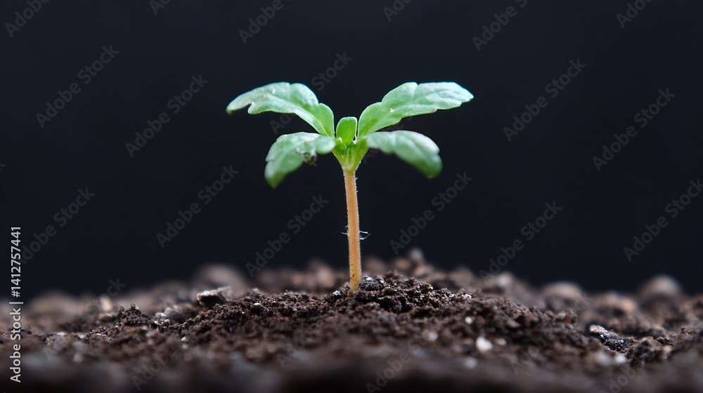 Poster fresh green seedling emerging from dark soil symbolizing growth and new beginnings : generative ai