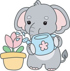 Cute Elephant vector icon. Funny baby Elephant animal series stock illustration. Life of fluffy Elephant designs.