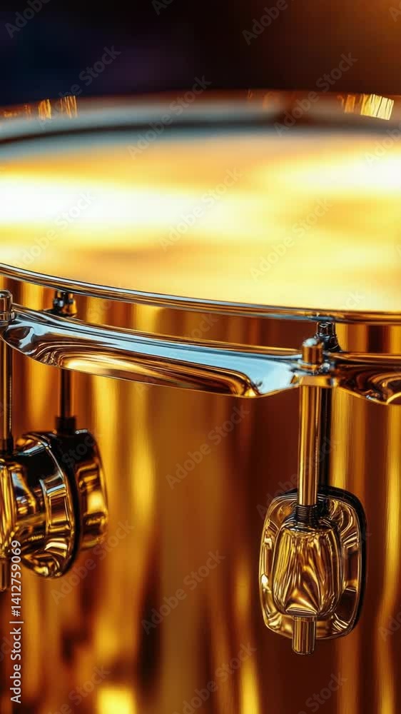 Poster a close-up view of a snare drum, perfect for music-related projects or highlighting sound equipment.