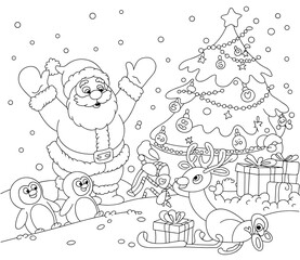 christmas, happy christmas, christmas coloring book, cute animal christmas coloring page, kids coloring, coloring page, coloring, cartoon, illustration, coloring book, vector, animal, drawing, sketch,