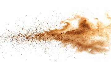 Fine sand lightly splash top view on a pure white background, isolated and suitable for PNG extraction