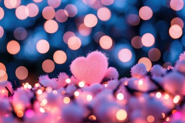Pink heart on soft bokeh lights
