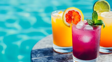 Fototapeta premium Colorful Summer Cocktails and Lemonades for Poolside