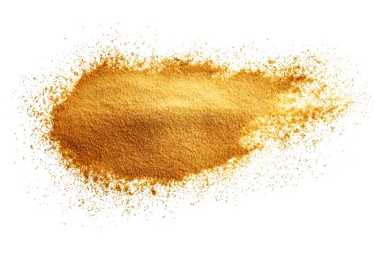 Fine sand lightly splash top view on a pure white background, isolated and suitable for PNG extraction