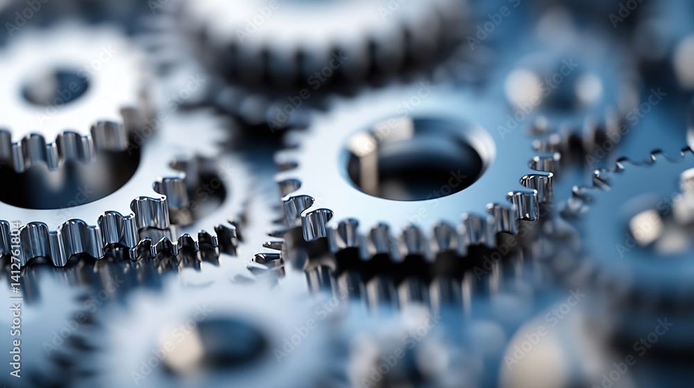 Leinwandbilder close up of metallic gears showcasing intricate engineering and interconnectedness : generative ai
