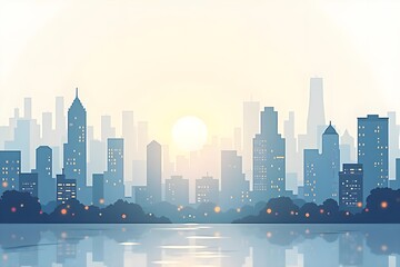 Fototapeta premium Flat Design Illustration of Urban Skyline with Room for Copy