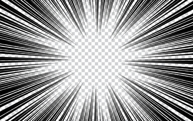 Abstract comic with radial lines on transparent background. Superhero design vector illustration. Manga frame with speed lines.