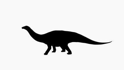Black Silhouette of a Sauropod Dinosaur on White Background