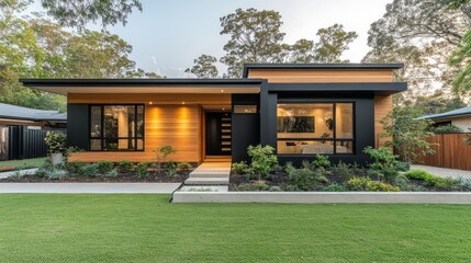 Modern House Exterior with Wood and Black Accents