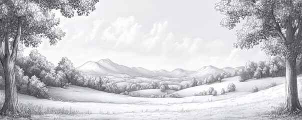 Soothing Black And White Mountain Landscape Graphic