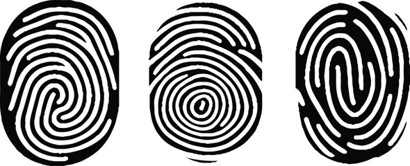 Collection of three black fingerprint. Vector illustration.