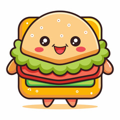 Burger hamburger isolated flat design. Burger or sandwich, fast food