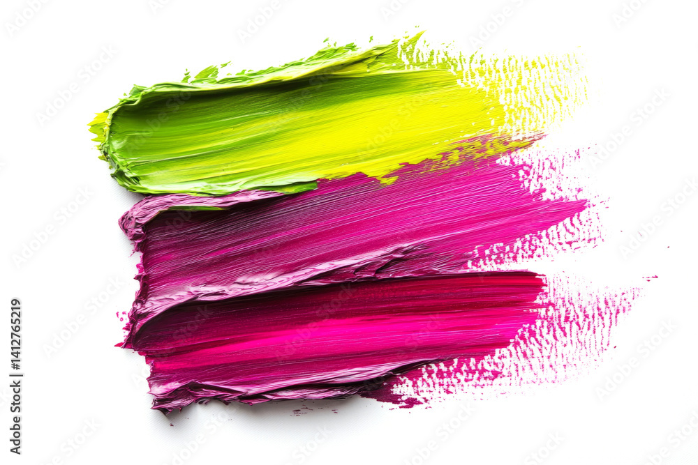 Poster vibrant brushstrokes of pink and green paint create an abstract design, adding a pop of color to a w