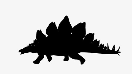 Black Silhouette of Stegosaurus Dinosaur on Isolated White Background