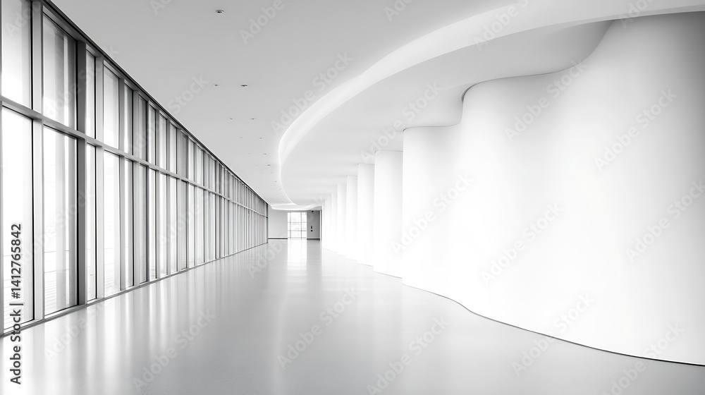 Poster ultra-modern minimalist interior with smooth curves and bright light : generative ai
