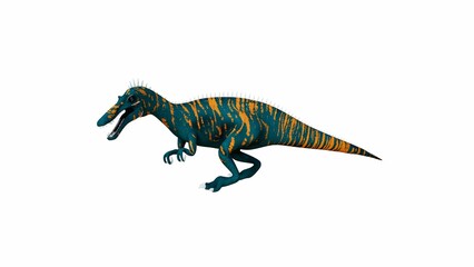 3D Illustration of a Strikingly Colored Theropod Dinosaur on White Background