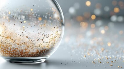 Enchanting snow globe filled with shimmering gold glitter inside a clear glass bowl for a magical winter atmosphere - Powered by Adobe