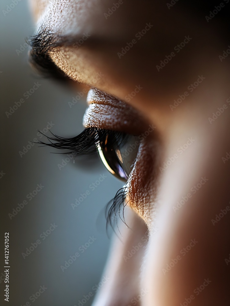 Poster close up view of human eye reflecting light with long eyelashes enhancing beauty and depth : generat