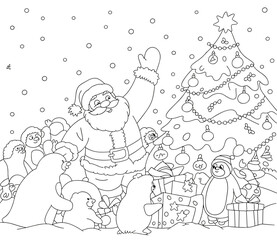 christmas, happy christmas, christmas coloring book, cute animal christmas coloring page, kids coloring, coloring page, coloring, cartoon, illustration, coloring book, vector, animal, drawing, sketch,