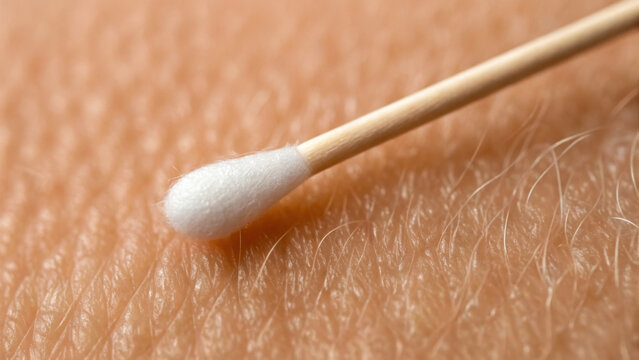 close up view of cotton swab touching scalp skin, highlighting importance of hygiene in preventing fungus growth