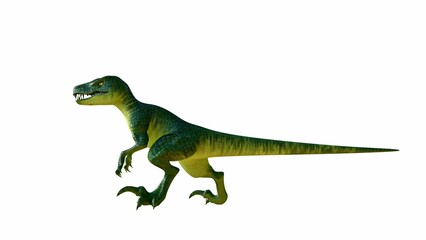 Realistic 3D Illustration of a Green Velociraptor on White Background