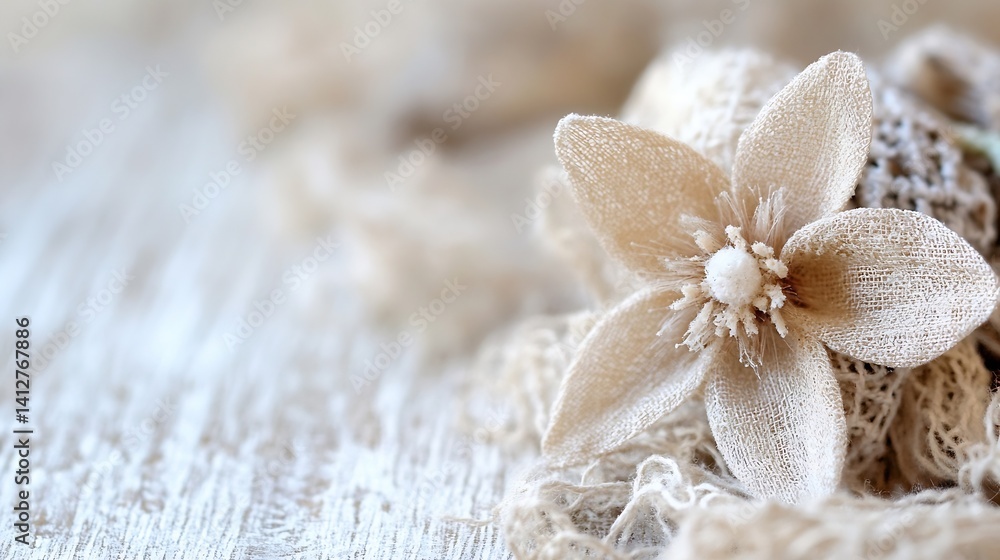 Poster delicate beige fabric flower on soft textured background for gentle aesthetic and design : generativ