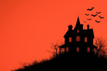 Haunted House Silhouette at Sunset