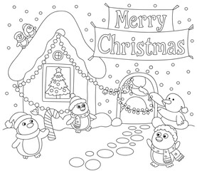 christmas, happy christmas, christmas coloring book, cute animal christmas coloring page, kids coloring, coloring page, coloring, cartoon, illustration, coloring book, vector, animal, drawing, sketch,