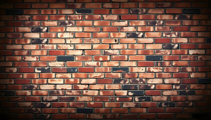 Weathered crimson brick wall texture backdrop, rustic aged brick surface for interior or exterior design, deep vintage hue. with white shades
