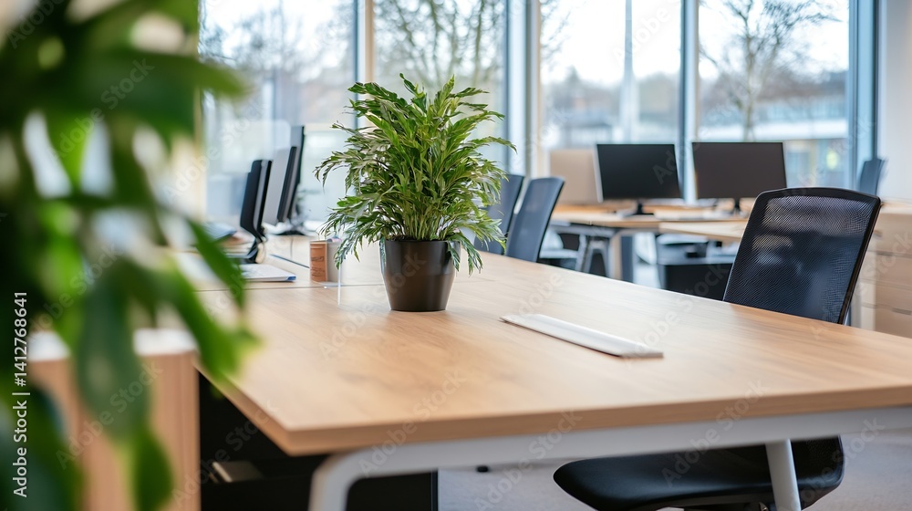 Poster stylish office desk setting with potted plant and sleek workspace design : generative ai