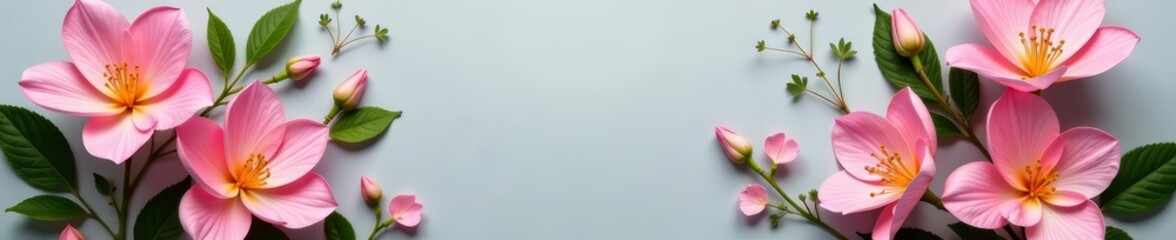 Fototapeta premium Natural beauty products with floral arrangement on grey background, organic, eco-friendly, makeup