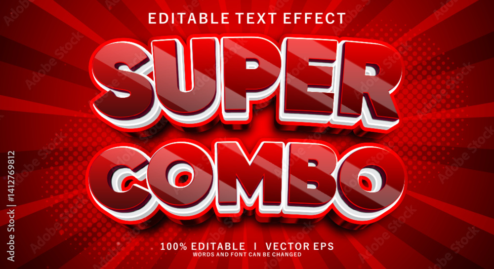 Poster super combo 3d vector text effect with modern style design