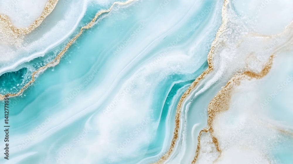 Leinwandbilder abstract turquoise and gold texture waves in a beautiful swirl pattern : generative ai