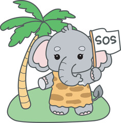 Cute Elephant vector icon. Funny baby Elephant animal series stock illustration. Life of fluffy Elephant designs.