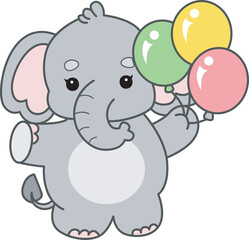 Cute Elephant vector icon. Funny baby Elephant animal series stock illustration. Life of fluffy Elephant designs.