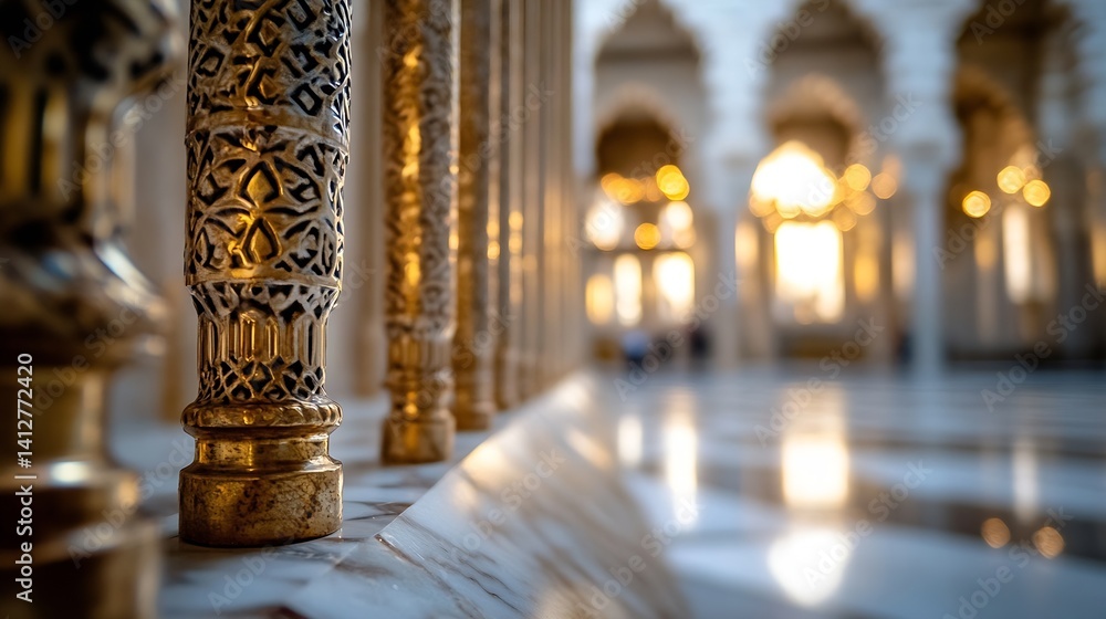 Leinwandbilder exquisite ornate columns in a grand architectural space with soft warm sunlight filtering through : 