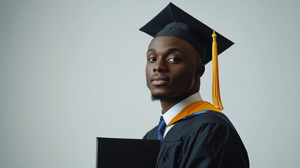Graduation Portrait of Young African American Man in Cap and Gown