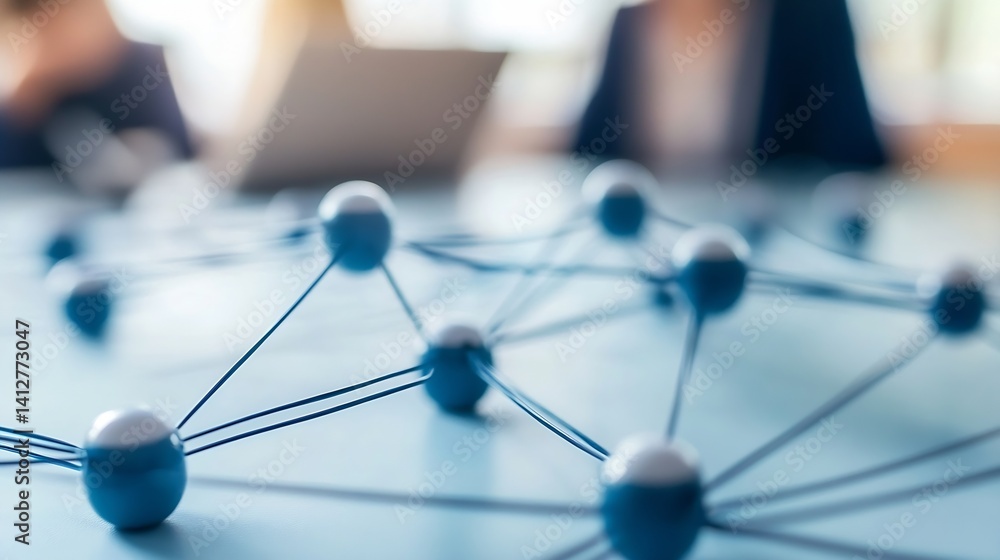 Poster Abstract Network Connections in a Modern Office Space with Blurred Background : Generative AI