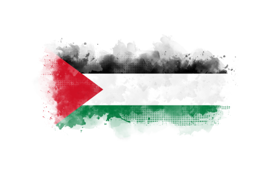 Palestine Flag Artistic – Isolated on Transparent Background | Watercolor, Halftone, Grunge, and Real Ink Texture Style Inspired by the National Flag of Palestine