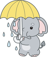 Cute Elephant vector icon. Funny baby Elephant animal series stock illustration. Life of fluffy Elephant designs.