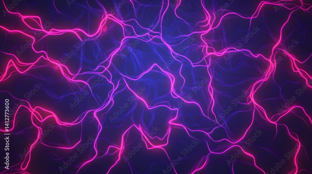 Poster neural synapse simulation:futuristic connectivity in deep blue neon tones