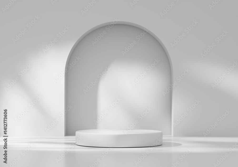 Poster minimal modern white podium platform for product display showcase 3d rendering