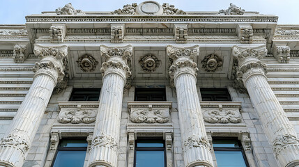 Fototapeta premium Ornate White Building Facade With Classic Columns