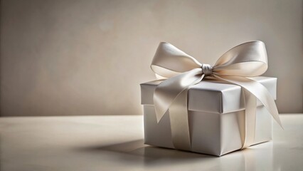 Elegant off-white gift box with a satin ribbon bow