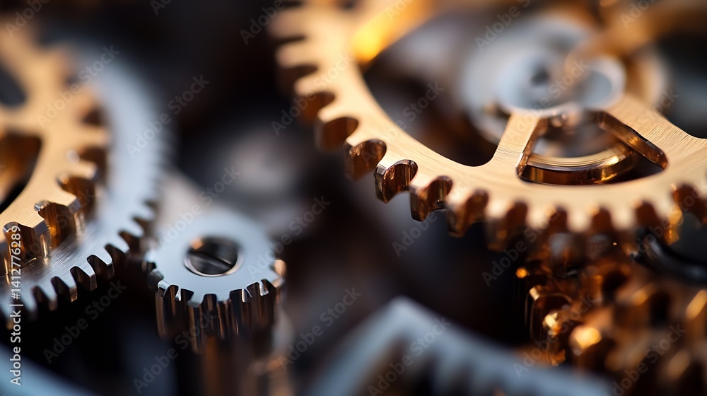 Aufkleber close up of intricate gold and silver gears in watch mechanism : generative ai