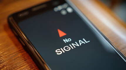 a smartphone with a "no signal" message on the screen.