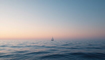 Obraz premium Tranquil sailboat on a serene ocean at sunset.