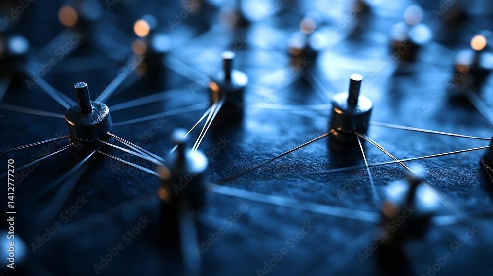 Poster close up of metallic connectors and cables on a dark surface for technology themes : generative ai