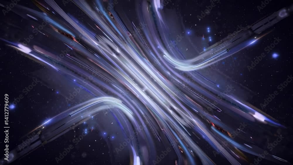 Aufkleber dynamic light trails merge to form a cosmic pathway in expansive dark space. vibrant colors swirl to