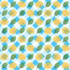 Green leaves, Yellow rose pattern background, plaid pattern, suitable for use as wallpaper, backdrop, postcard, back